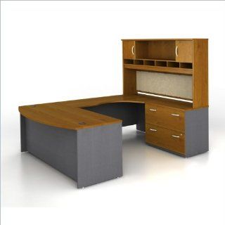 Bush Furniture Corsa Series Bow Front U Shape Wood Computer Desk Set with Hutch in Natural Cherry 