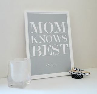 'mom knows best' typography art print by sacred & profane designs