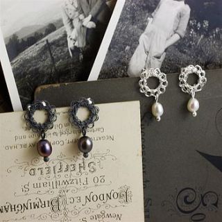 silver crochet pearl earrings by angela evans jewellery