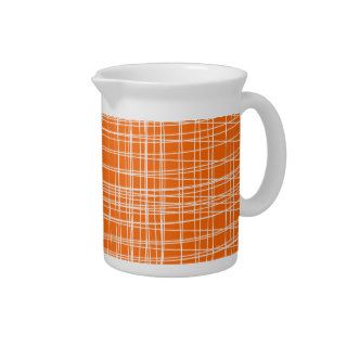 Abstract Retro Basket Weave Orange White Pattern Pitcher