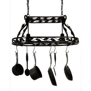 Country Kitchen Pot Rack with Down Light with Leaf Accents   Kitchen Storage And Organization Products