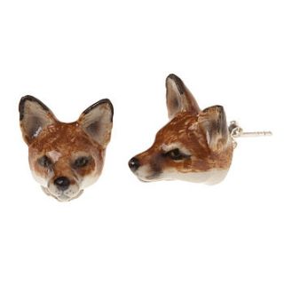 hand painted porcelain fox head earrings by bloom boutique