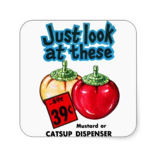 Vintage Kitsch Graphic Ketchup & Mustard Dispenser Square Sticker