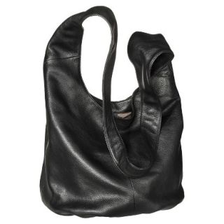 Merona Genuine Leather Crossbody Bucket Handbag   Black