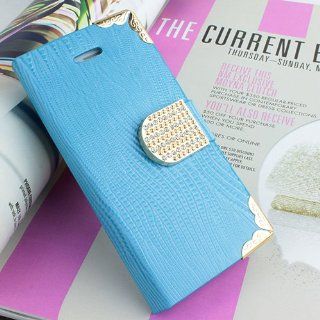 Ooki (Tm) for Lg Optimus L9 P769 Crocodile Bling Diamond Pu Leather Wallet Flip Pouch Case Cover (Light Blue) Cell Phones & Accessories