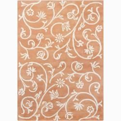 Mandara Hand tufted Floral Orange Wool Rug (9' x 13') Mandara 7x9   10x14 Rugs