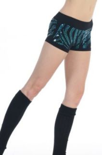 Kurve Dancewear Zebra Sequin Dance Boy Shorts Women's Turquoise Sequin One Size Fits Most Clothing