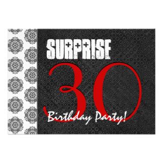 Surprise 30th Birthday Red Black White Pattern 5x7 Personalized Invite
