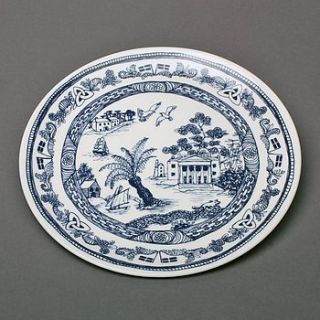 cornish willow pattern coupe plate by cream cornwall