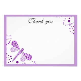 Purple & White Dragonfly Flat Thank You w/ Border Custom Invites