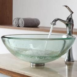 Kraus Clear 19mm Thick Glass Vessel Sink And Ventus Faucet Chrome
