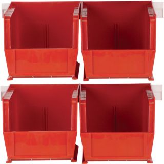 Quantum Heavy-Duty Storage Bins — 4-Pk., Red  Louvered Panel   Rail Systems