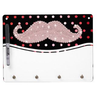 Funny Girly Pink Bling Mustache Polka Dots Pattern Dry Erase Whiteboards
