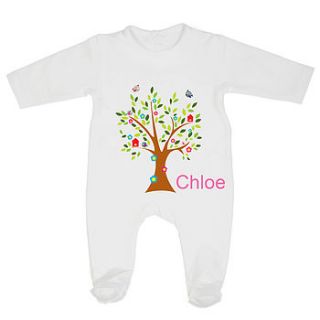 personalised tree and bird babygrow by little baby boutique