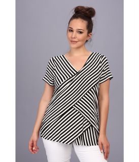 Vince Camuto Plus Size S/S Small Tropic Stripe Bandage Top Womens T Shirt (Black)