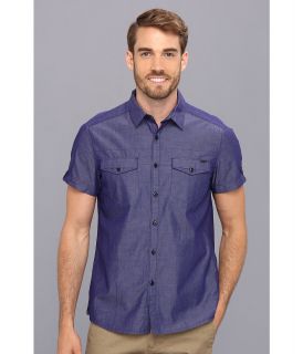 Kenneth Cole Sportswear Short Sleeve Double Pocket Chambray Shirt Mens Short Sleeve Button Up (Blue)