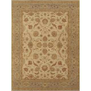 Hand Knotted Ziegler Beige Blue Vegetable Dyes Wool Rug (10 X 14)