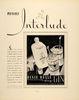 1934 Ad Dixie Belle Triple Distilled Gin Philadelphia   Original Print Ad  