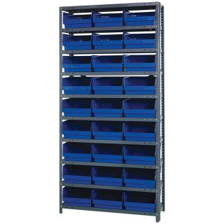 Quantum Storage Complete Shelving System with 6in. Bins — 36in.W x 12in.D x 75in.H, 27 bins (11 5/8in.L x 11 1/8in.W x 6in.H each), Blue, Model# 1275209BL  Single Side Bin Units