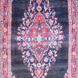 1960s Antique Persian Hand knotted Tribal Hamadan Navy/ Red Wool Runner (3'7 x 9'10) Runner Rugs