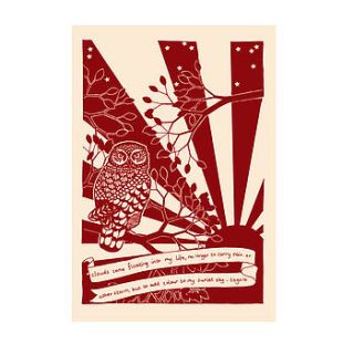 'the owl contemplates tagore' print by autumn jitters