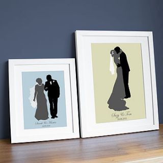 personalised wedding silhouette print by cat's print shop