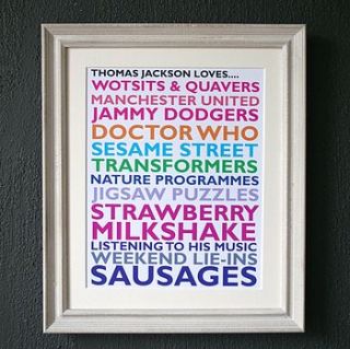 personalised favourite things framed print by rael & pappie