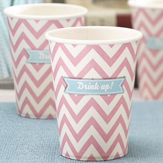pastel pink chevron party paper cups by ginger ray