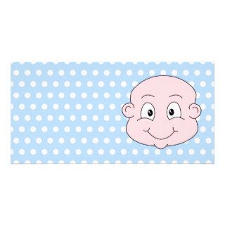 Cute Baby Boy, on blue polka dot pattern. Photo Card Template