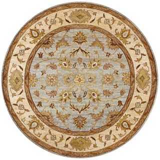 Hand Knotted Ziegler Blue Beige Vegetable Dyes Wool Rug (8 Round)
