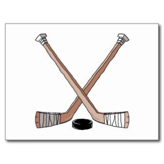 puck and hockey sticks design postcard