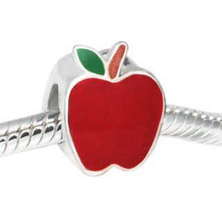 Red Apple Teacher Bead Charm 925 Sterling Silver Fits Pandora Troll, Biagi, Chamilia and All European Charm Bracelets Jewelry