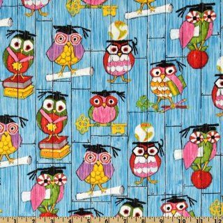 44'' Wide Timeless Treasures Educated Owls Blue Fabric By The Yard