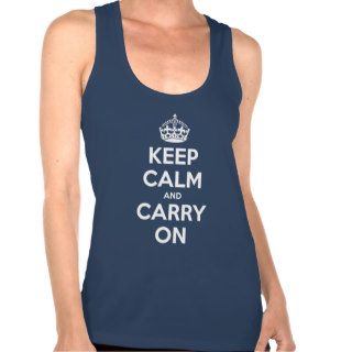 Keep Calm And Carry On Blue Ladies Racerback Shirt