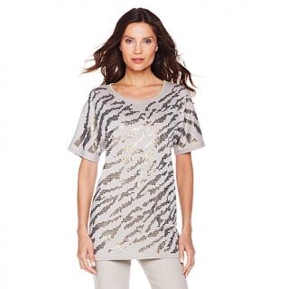DG2 by Diane Gilman Sequined Animal Pattern Knit Tee