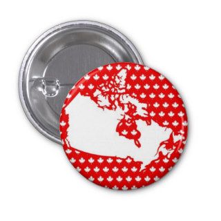 White Canadian Map on Red Maple Leaf Background Pin