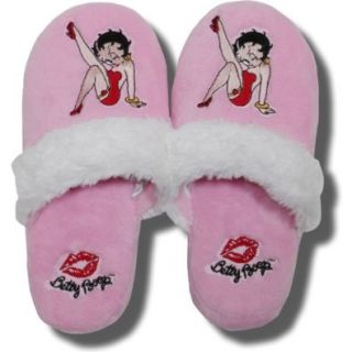 Betty Boop Pink Terry Slippers with faux White fur trim   One Size Shoes