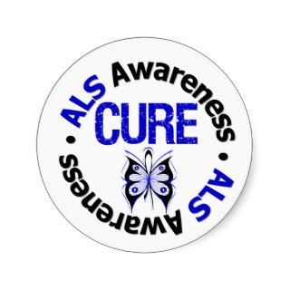 ALS Awareness CURE Butterfly Ribbon Round Stickers