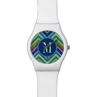 Colorful Chevron Pattern Custom Monogram Watches