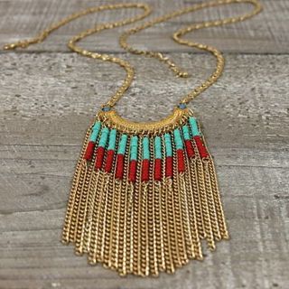 turquoise and red tassle necklace by my posh shop