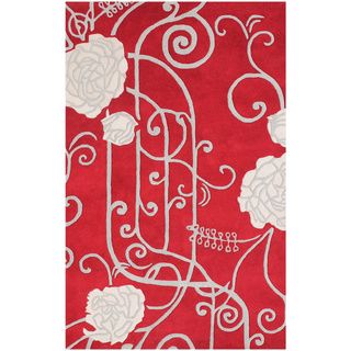 ZnZ Rugs Gallery Hand Made Red New Zealand Blended Wool Rug (5' x 8') 5x8   6x9 Rugs