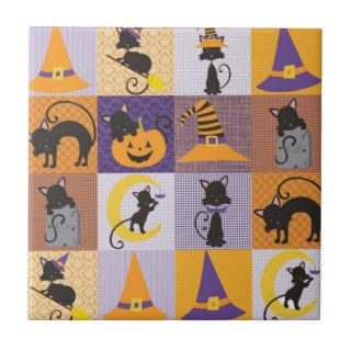 Halloween Cat Quilt (7) Ceramic Tiles