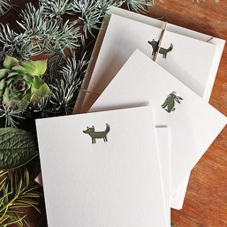 fox and rabbit letterpress note card set by artcadia