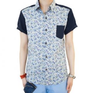 Men Point Collar Floral Patten Chest Pocket Button Up Shirt at  Mens Clothing store