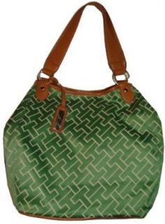 Tommy Hilfiger Women's Large Round Tote, Green/Brown Large Logo Shoulder Handbags Shoes