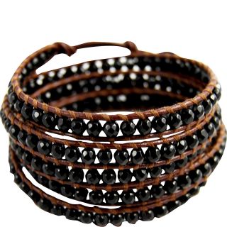 Chan Luu Onyx Stone Brown Leather Wrap Bracelet