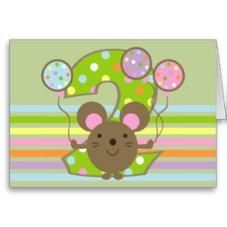 Balloon Mouse zGreen Happy 2nd Birthday Card