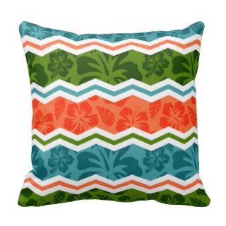 Blue, Green, and Orange Tropical Pattern Throw Pillows