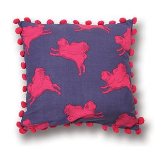 flying multi pug pompom cushion cover by pugs might fly