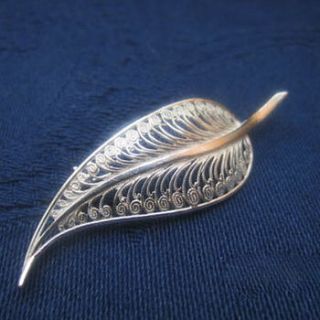 vintage filigree silver leaf brooch by ava mae designs